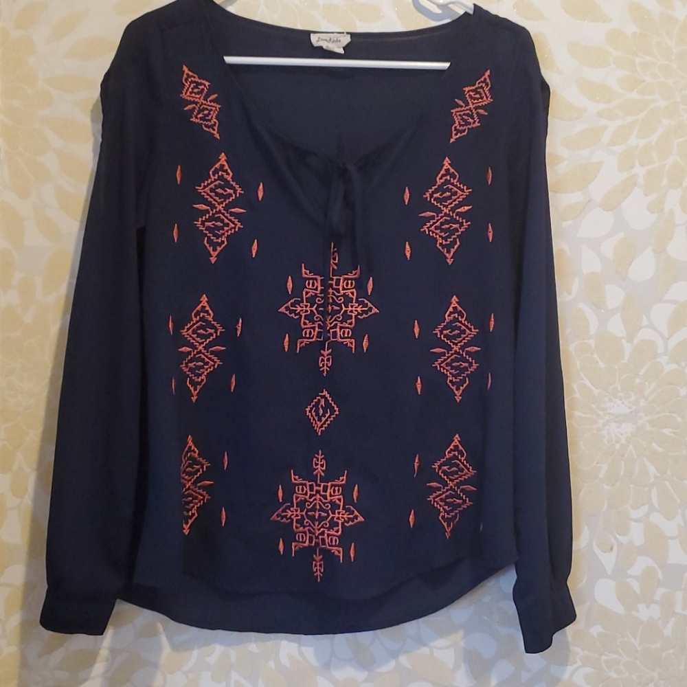 Blue open sleeve blouse